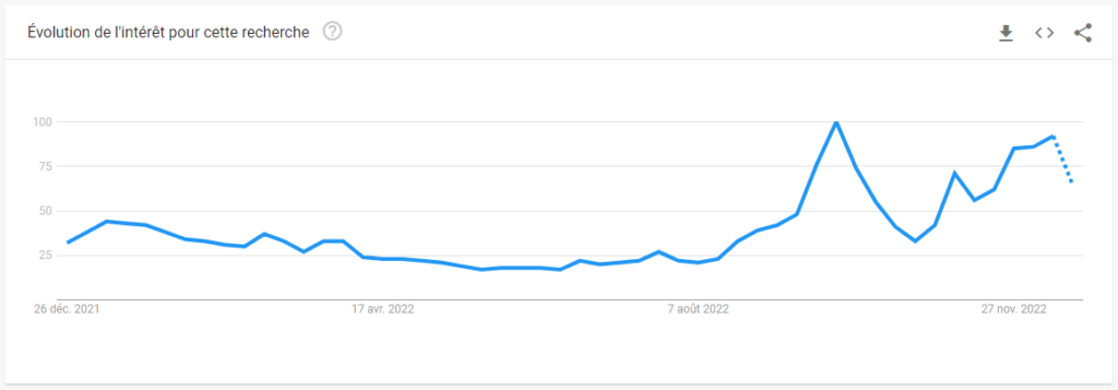 Google Trends du mois de novembre 2022, therme "chauffage".