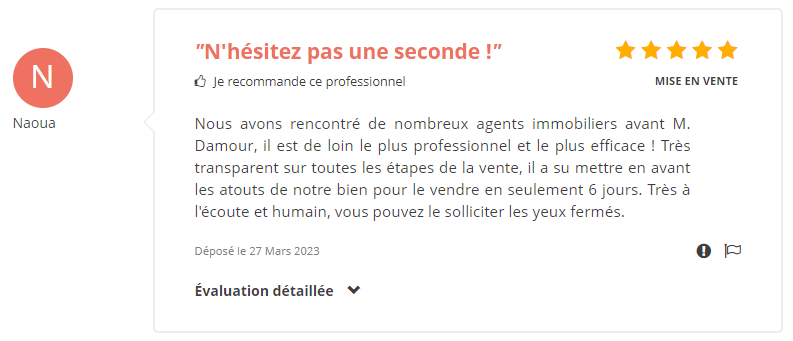 Avis client - Naoualle M. Avis client - Naoualle M.